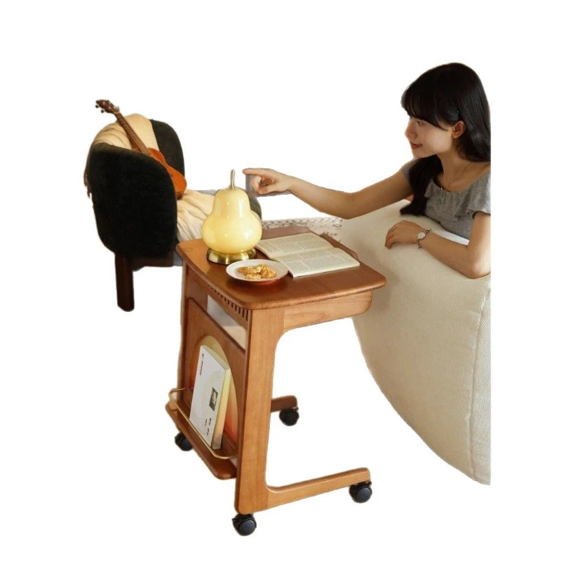 Mobile sweeping robot shelf bedside trolley solid wood