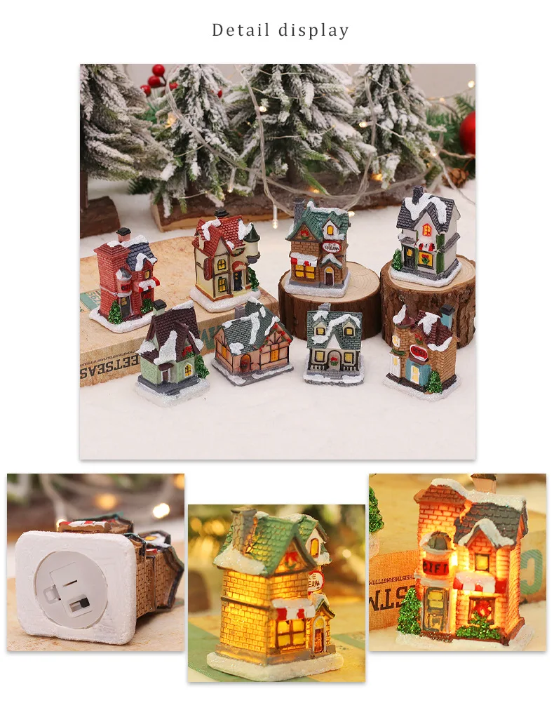 AlliLit Christmas Decoration 2026 New Year Night Light LED Snow House Sculpture Home Resin Crafts Xmas Ornaments Gift