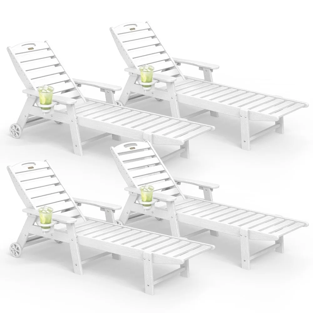 

Lounge Chair Outdoor Set of 4 with Wheels, Adjustable 5-Position Chaise Lounge Outdoor, Patio Lounge Chair, Customized