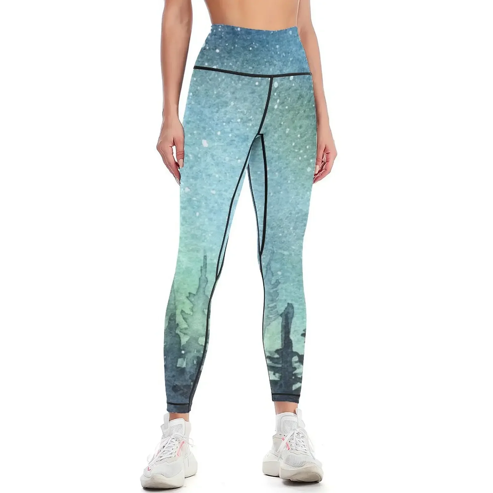 

Watercolor Galaxy Nebula Aurora Northern Lights Painting Leggings flared Women's tights workout clothes for Womens Leggings
