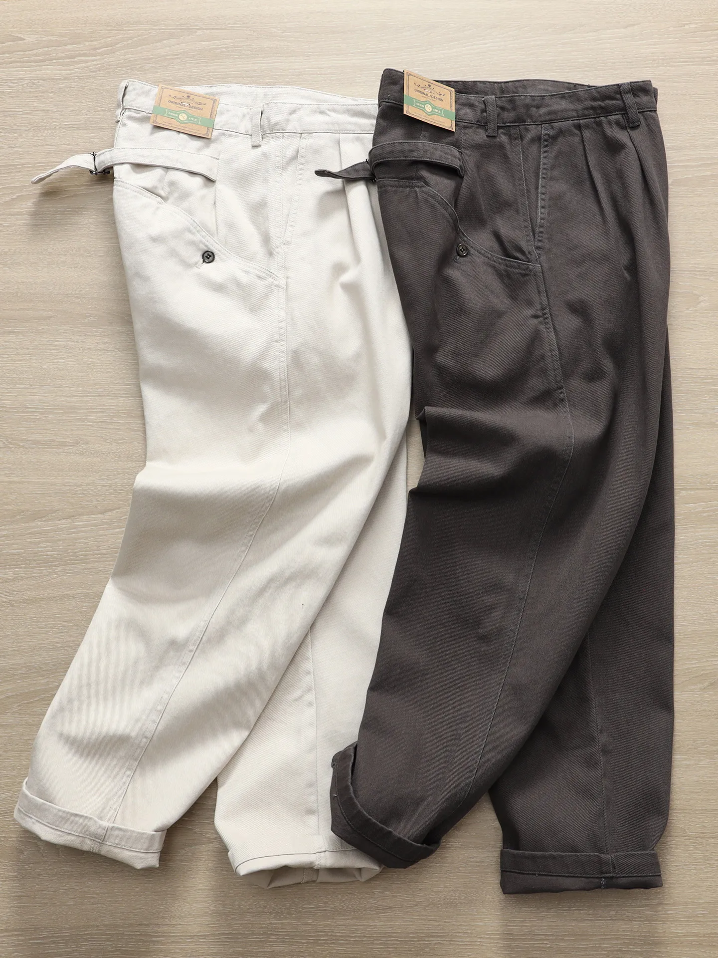 2026 Spring New American Retro Paris Button Cargo Pants Men's Fashion 100% Cotton Washed Multi-pocket Casual Straight Trousers