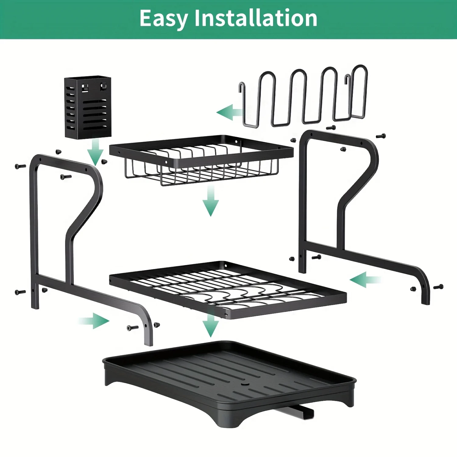 2-Tier Dish Rack with Drainboard  Dish Drying Rack with Utensil and Cup Holders -  Drying Rack  Dishes, Knives, Spoons