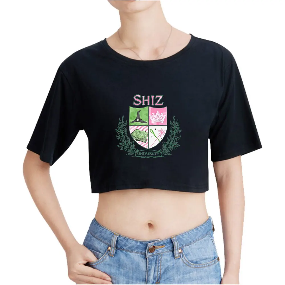 Wicked Musical Shiz University Vintage 90s Crop Top T-Shirt Fashion O-Neck Tops Oversize Tshirt Fashion Women Tee Blusa Y2k Top