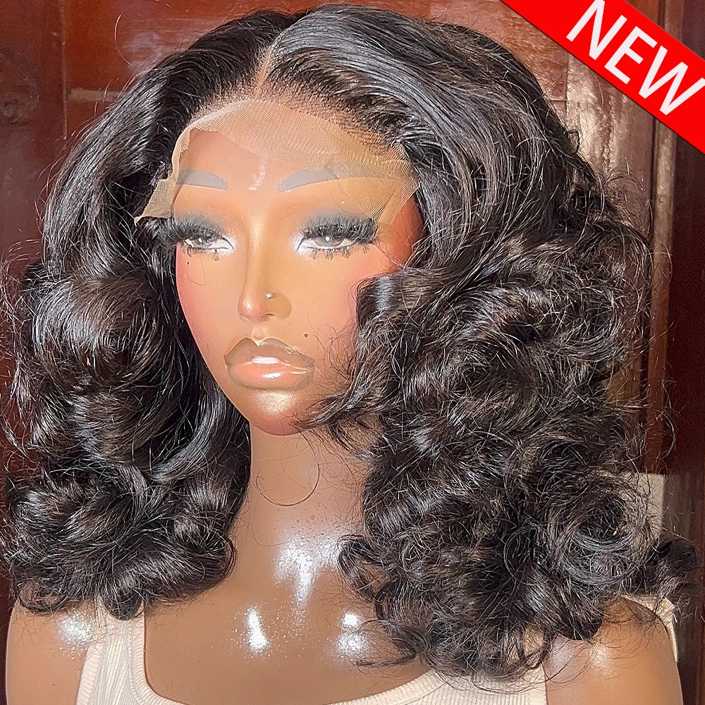 

400 Density Glueless Bouncy Curly 100% Human Hair 10 Inch 13x4 HD Lace Front Wigs Brazilian Super Double Drawn Curly Wear And Go