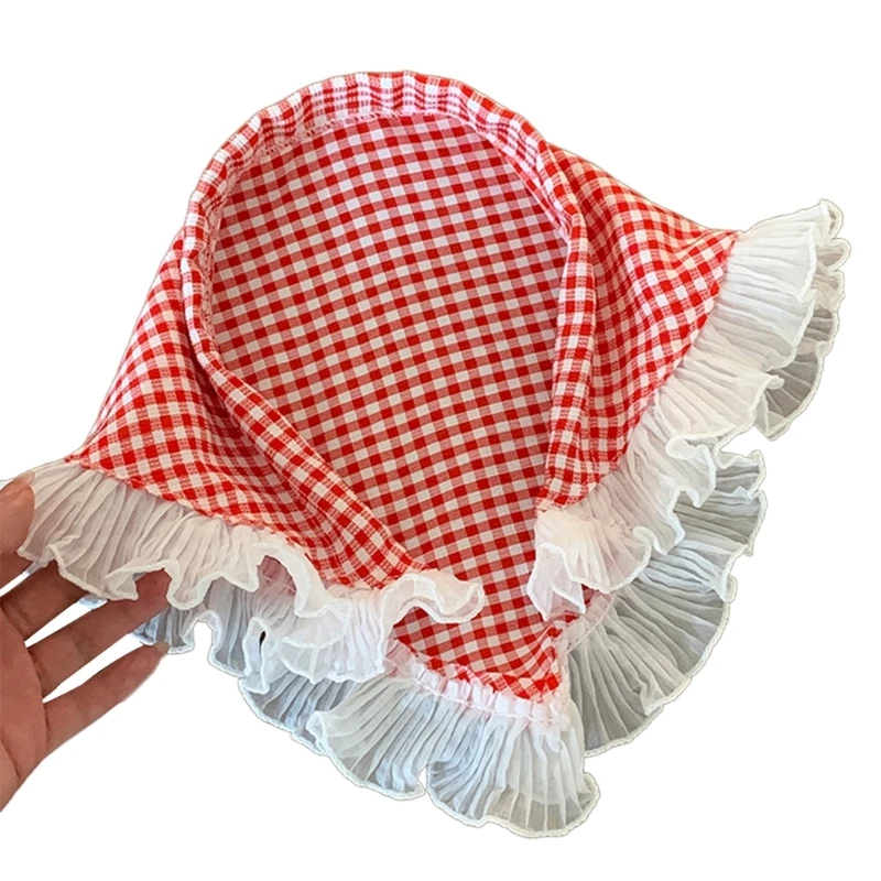 French Checkered Scarf Hairband Head Scarf Modern Triangled Head Kerchief Hair Bandanas Accessory for Women