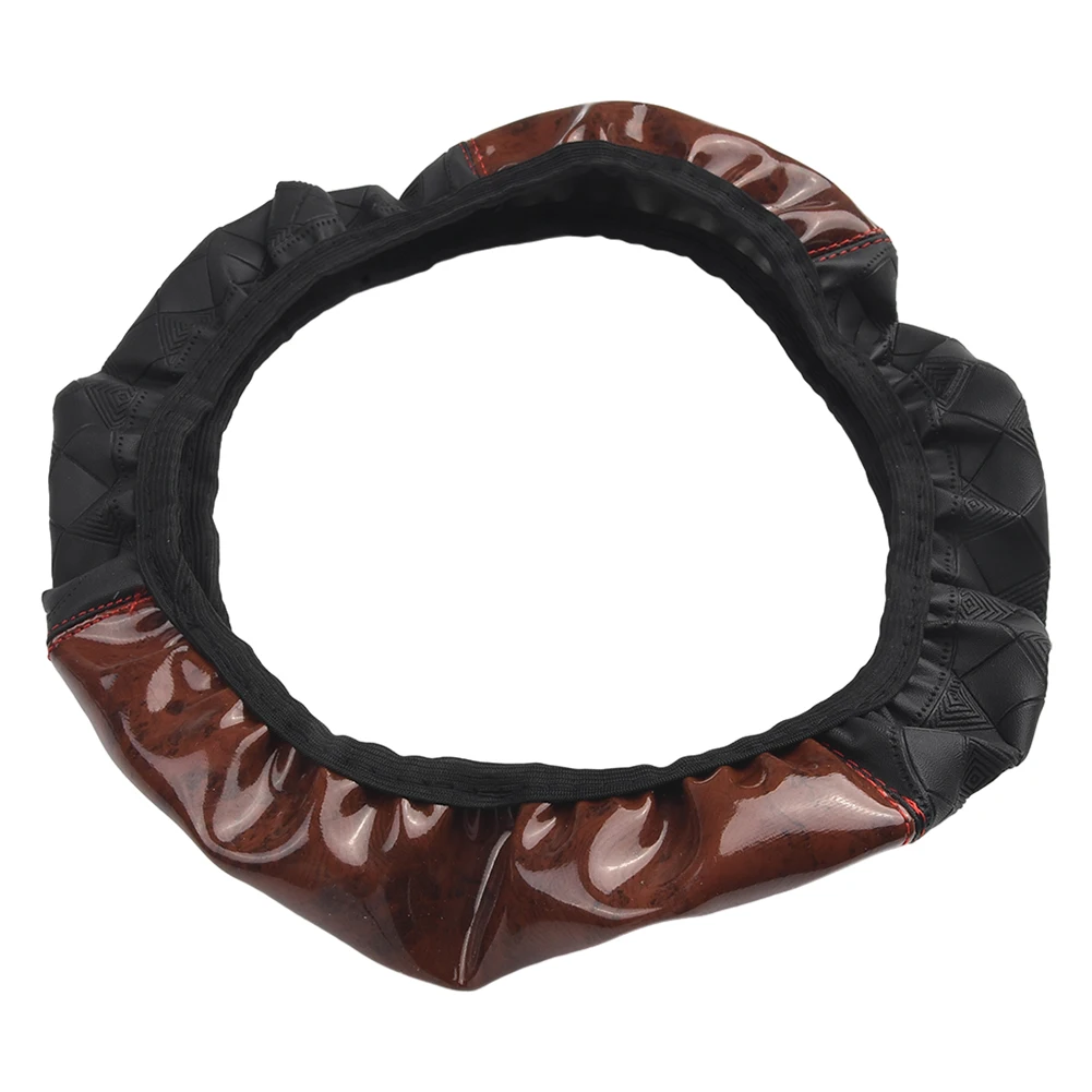 تنقش تصميم الخشب الحبوب فو الجلود غطاء عجلة القيادة سيارة زيادة الاحتكاك للقيادة الآمنة 14 5 15 5 بوصة القطر