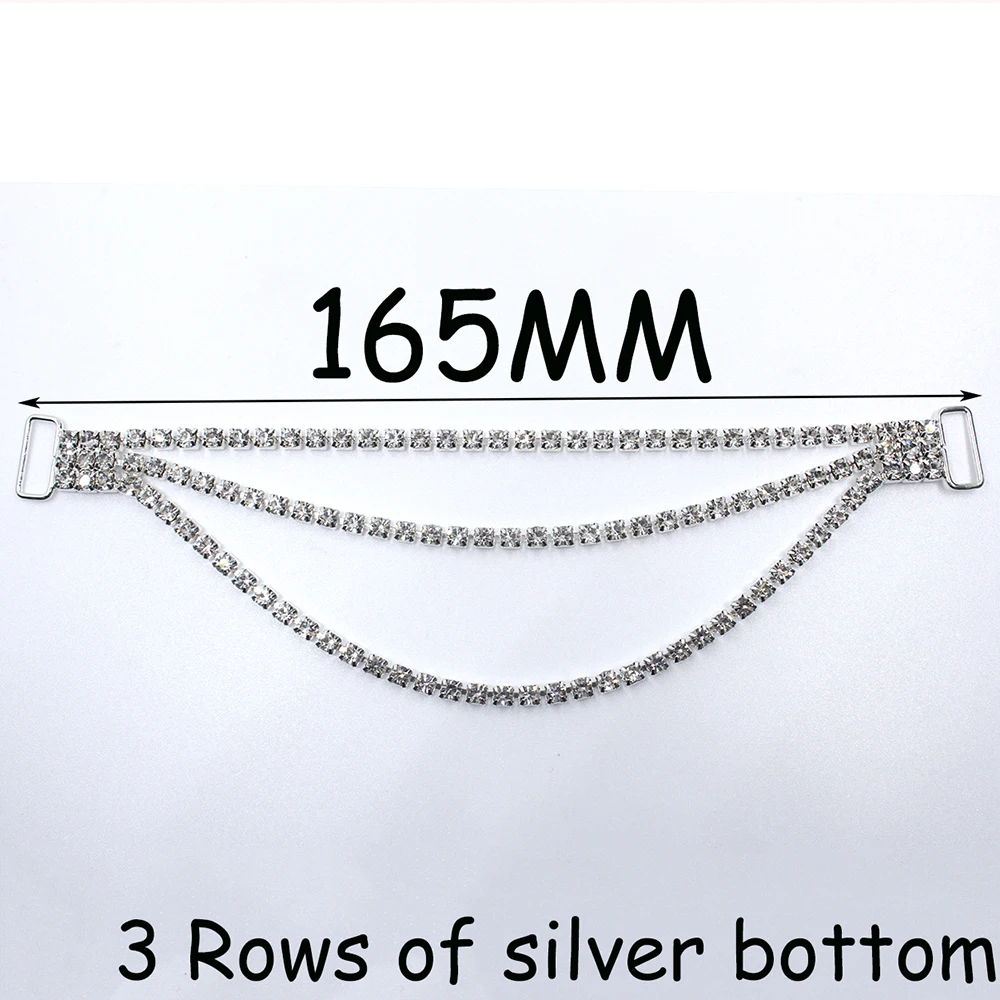 2Pcs 165mm Silver Shining Sexy Rhinestone Bikini Connector / Buckle Copper Chain Fit For Clothing Beachwear Diamante Buckle