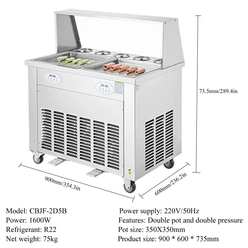 Double Square Pan, Stainless Steel Stir-Fried Ice Cream Roll Maker, Yogurt Cream Machine for Bars Cafés Dessert Shops