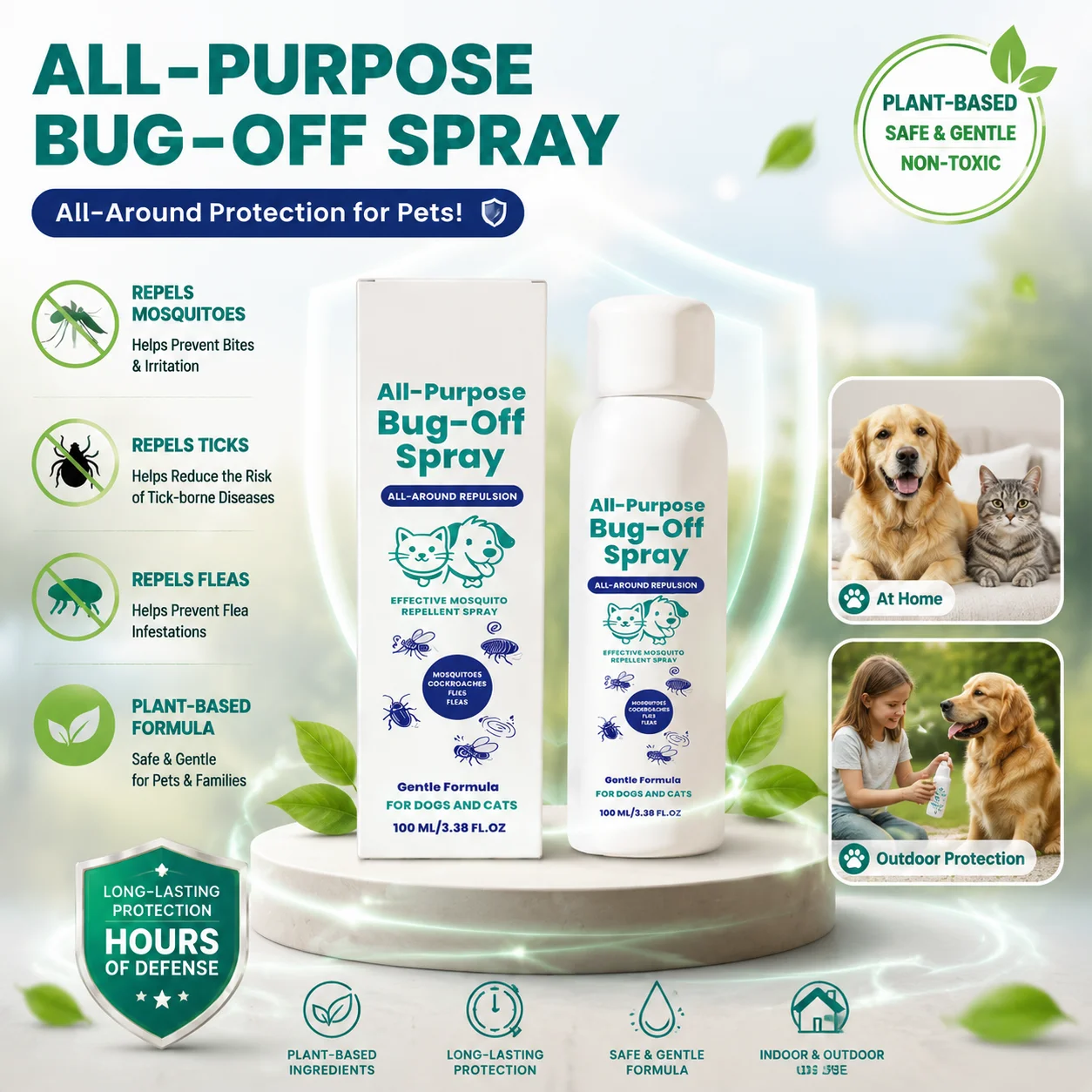 Outdoor Pet Bug Repellent Spray Gentle No Irritating Prevent Fleas Ticks Mosquitoe Universal Body Protection Spray For Dogs Cats