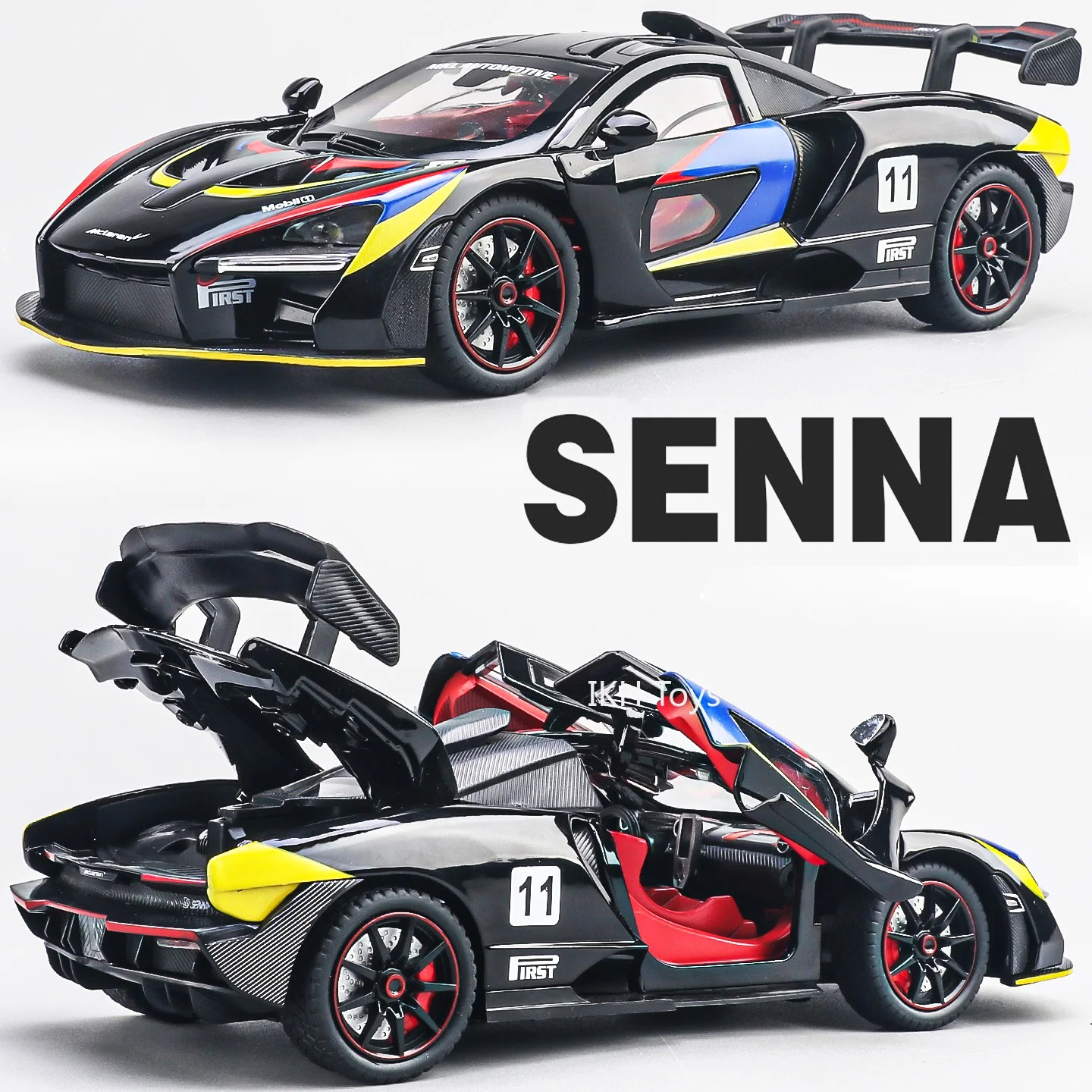 

1:24 Scale Senna 720S Model Sports Car Toys Alloy Diecast Miniature Supercars Sound Light Doors Opened Pull Back for Kids Gifts