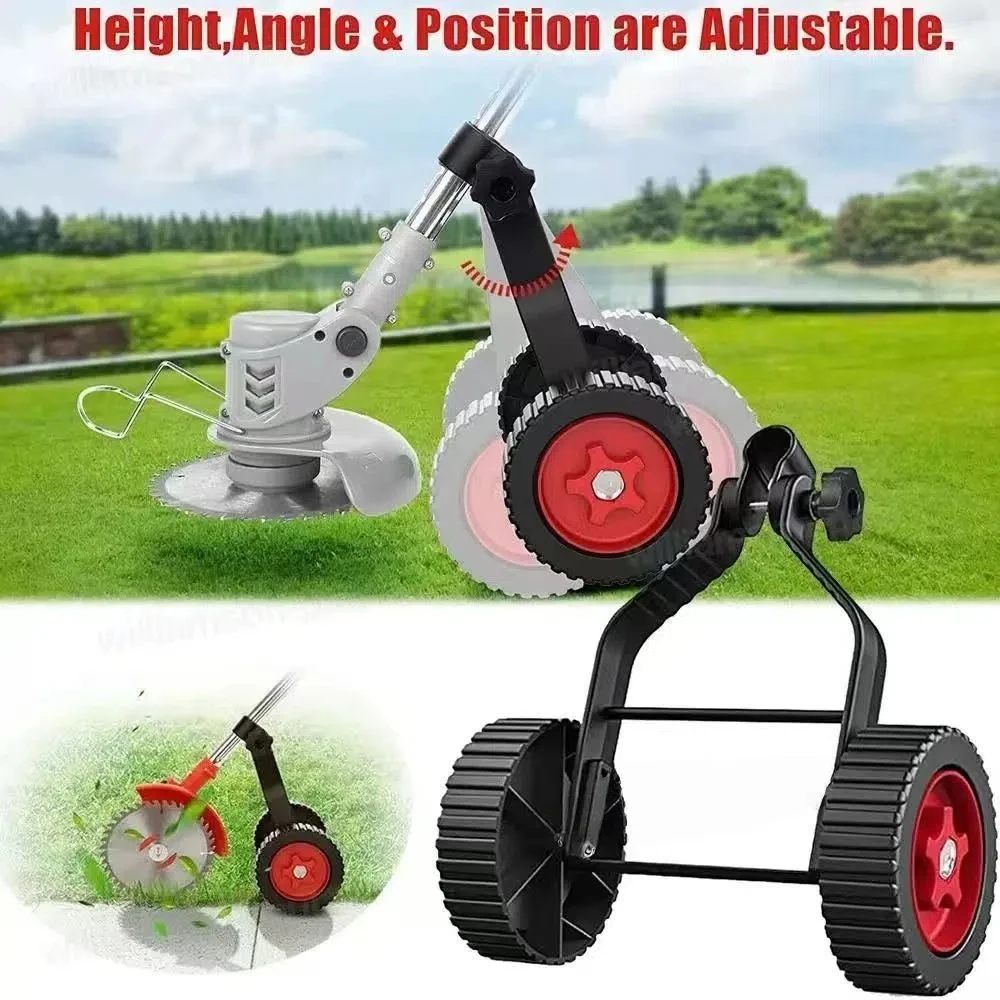 Universal String Trimmer Grass Eater Cutter Adjustable Support Wheels Set Garden Lawn Mower Adjustable Support Wheel Set