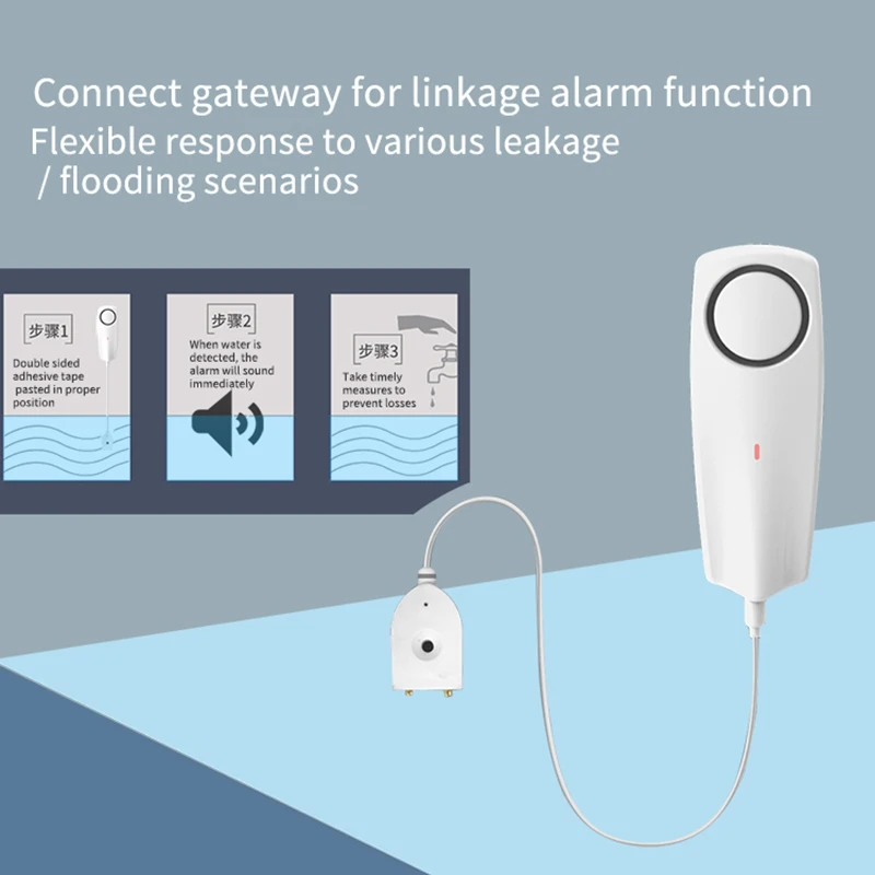 Tuya WIFI Water Leak Detector Leakage Sensor Built-in Rechargeable Battery 80dB Sound Remote App Remote Monitoring for Home