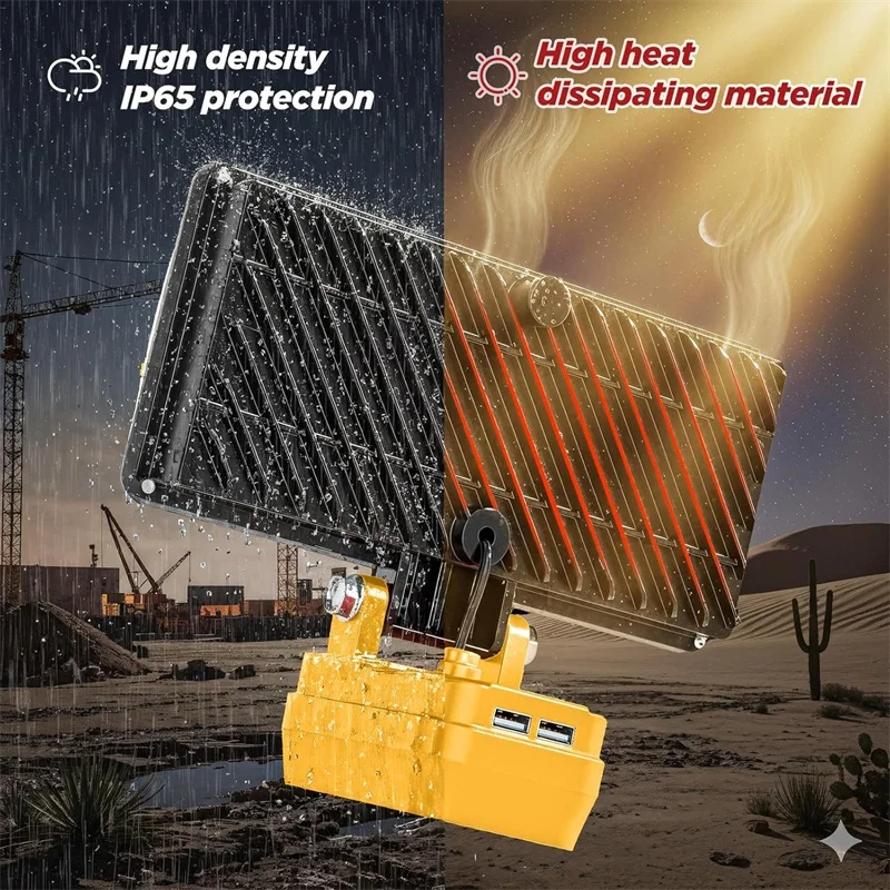 for Dewalt 20v Li-ion Battery LED Work Light with Dual USB-A Charging Ports Adjustable Angle Portable Flood Light Flashlight
