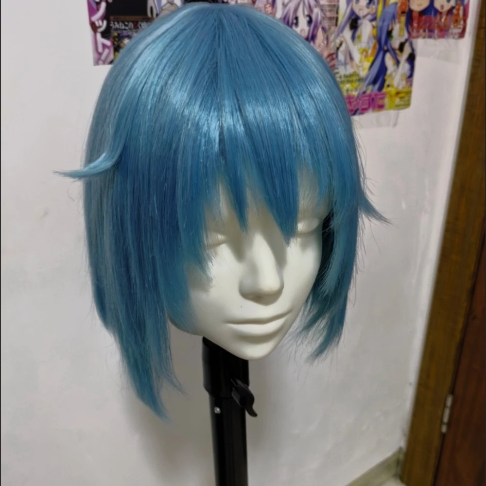 

Anime Sayaka Miki Custom Blue Short Cosplay Wig Simulated Scalp Heat Resistant Synthetic Rose Net Cap For Anime Coser Party Wig