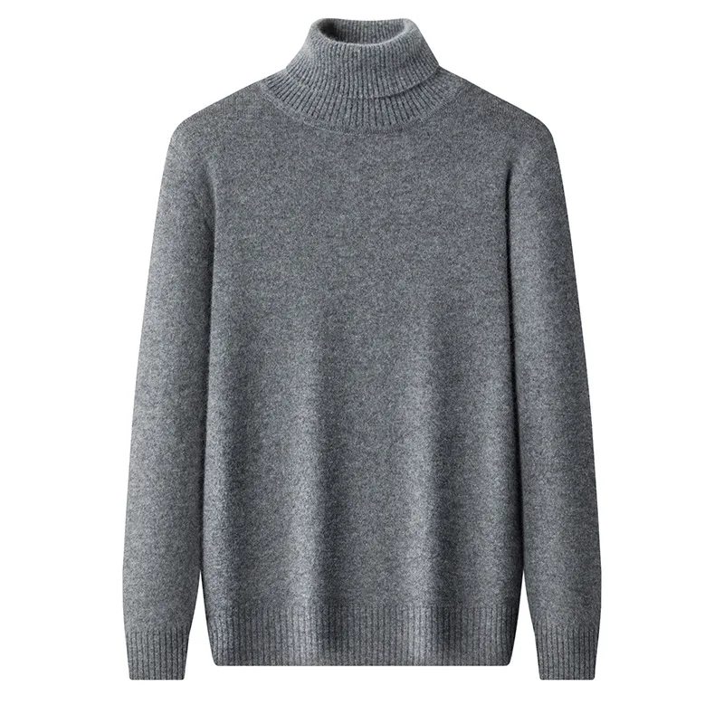 두꺼운 하이 칼라 스웨터 울 니트 남성 캐주얼 스타일 데일리 웨어 따뜻한 긴팔 니트웨어 중년용