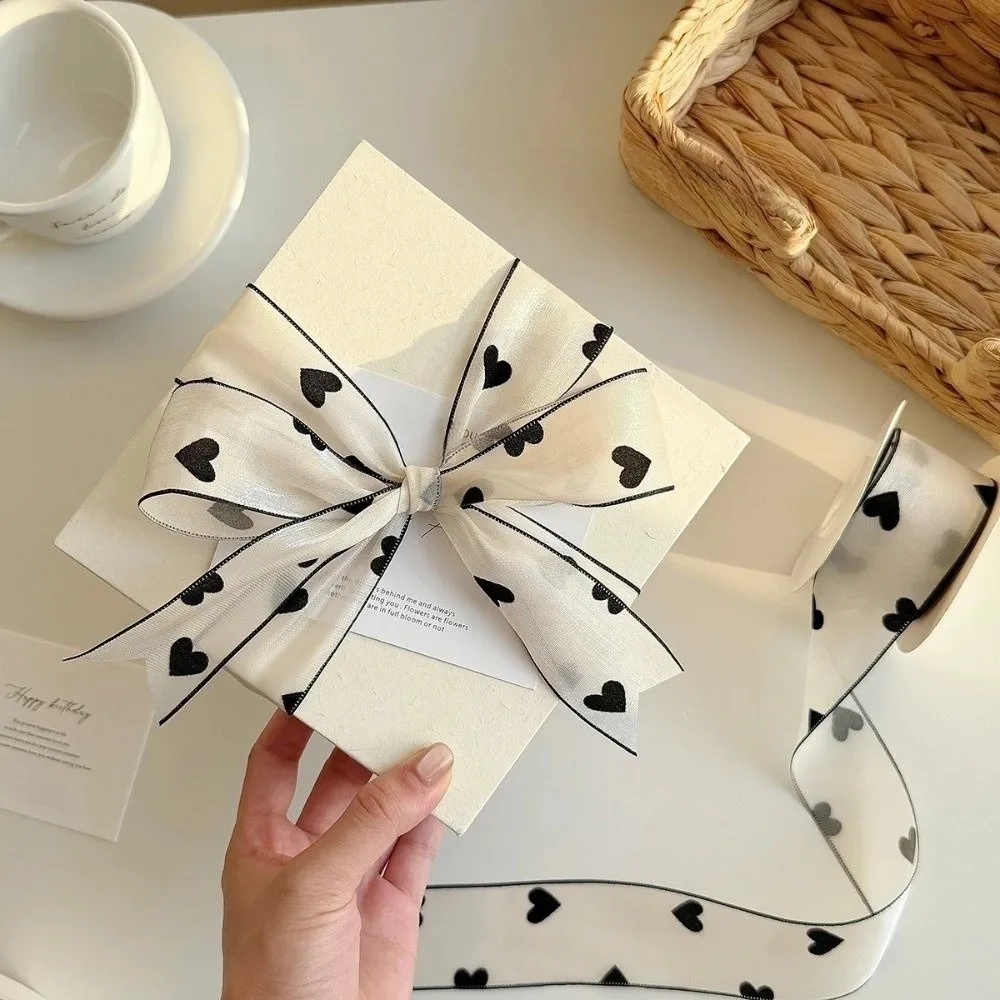 Retro Elegant 10 Yard Love Printed Ribbon Polyester Flocked DlY Ribbon Sewing Accessories Soft Silk Ribbon Packing Gifts