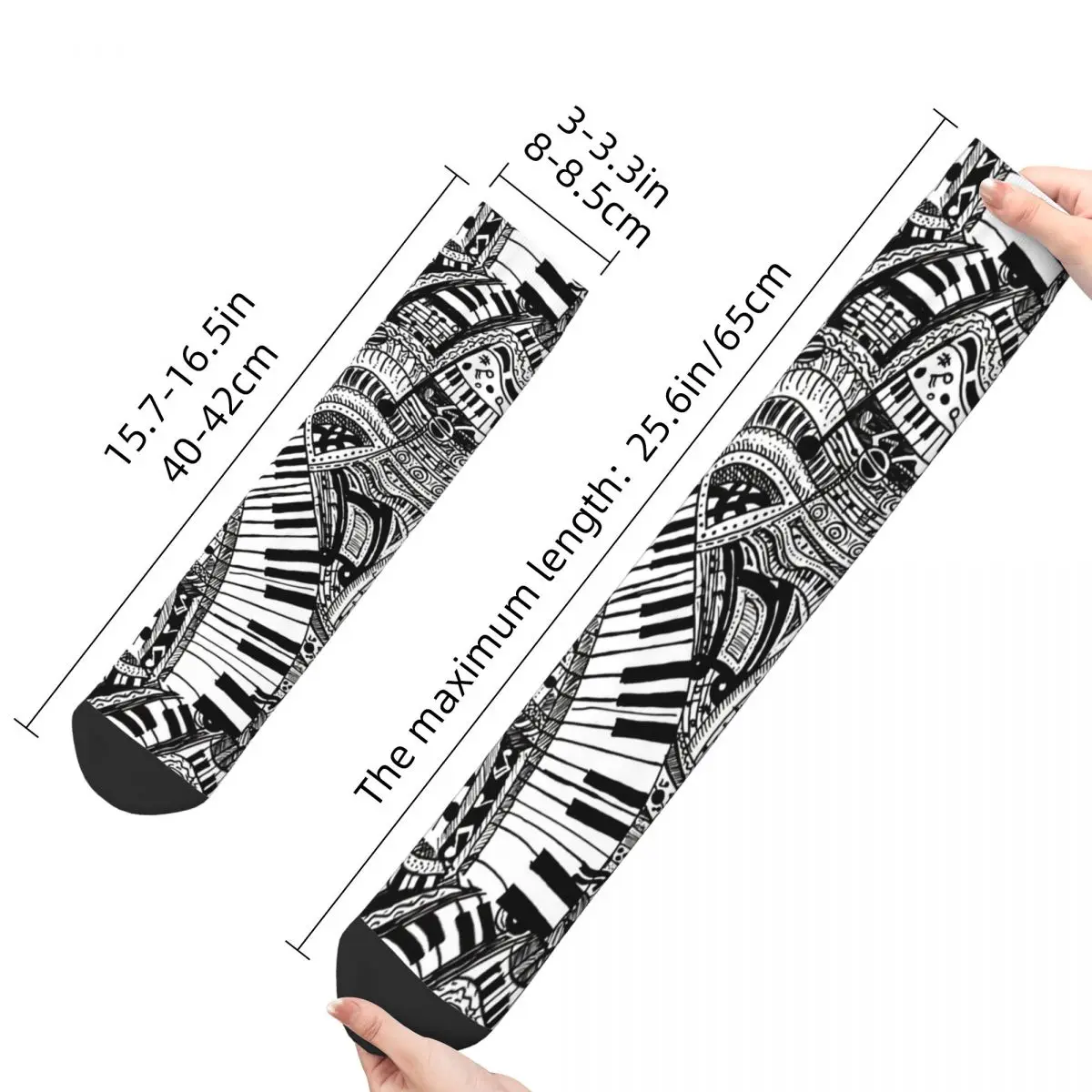 Men\'s Socks Classical Music Doodle With Piano Keyboard Retro Harajuku Street Style Casual Pattern Crew Crazy Sock Gift Printed