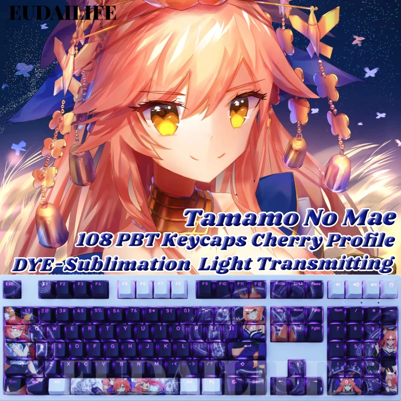 Tamamo No Mae 108 Keycap PBT FGO Fate DYE Sublimation Light Transmitting Cherry Key Cover Cross Axis Switch Mechanical Keyboard