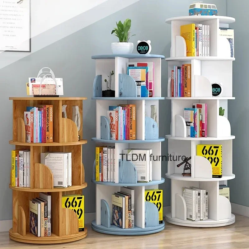 360° Rotating Bookcase Storage Floor Simple Kids Bookshelf Picture Book Shelf Simple Student Estanterias Home Furniture WKBS