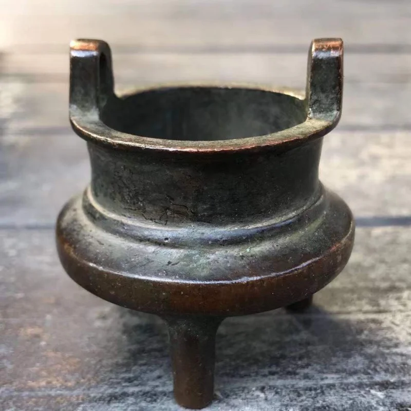 Antique Antique Collection Imitation Copper Thickened Incense Burner Toasting Ear Copper Incense Burner Three-Legged Incense Bur