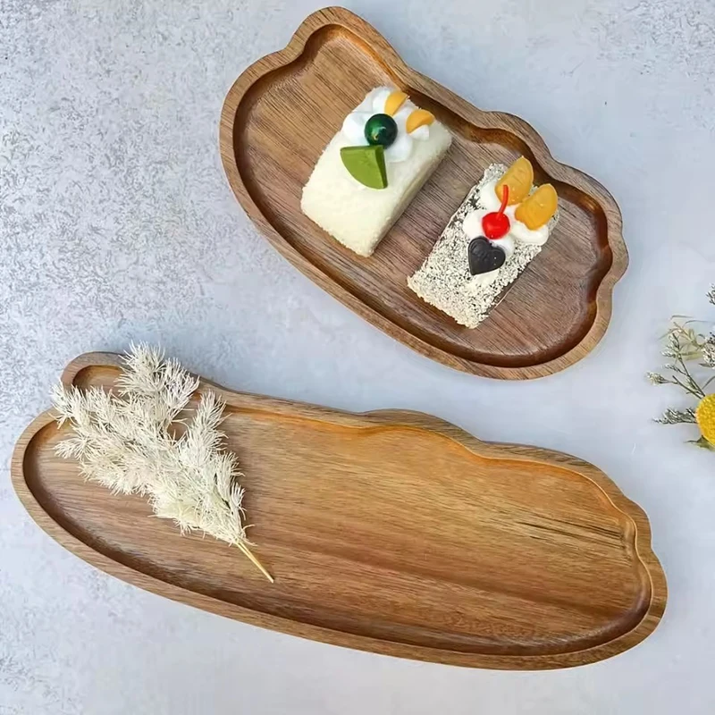 Bandeja de Madera Estilo Japonés para Té, Café, Frutas, Postres, Dulces, Pan, Bocadillos, Pasteles, Platos para Comida, Vajilla Decorativa de Madera
