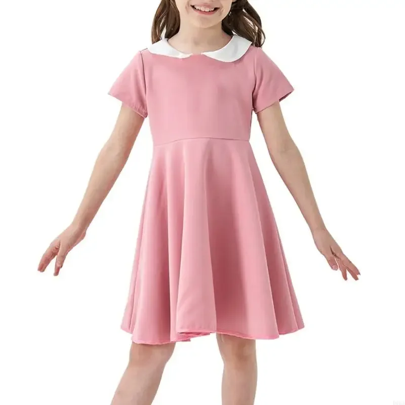 D0LA الأنيق الأكمام القصيرة فستان الصلبة لفتاة مريحة ونسيج تنفس