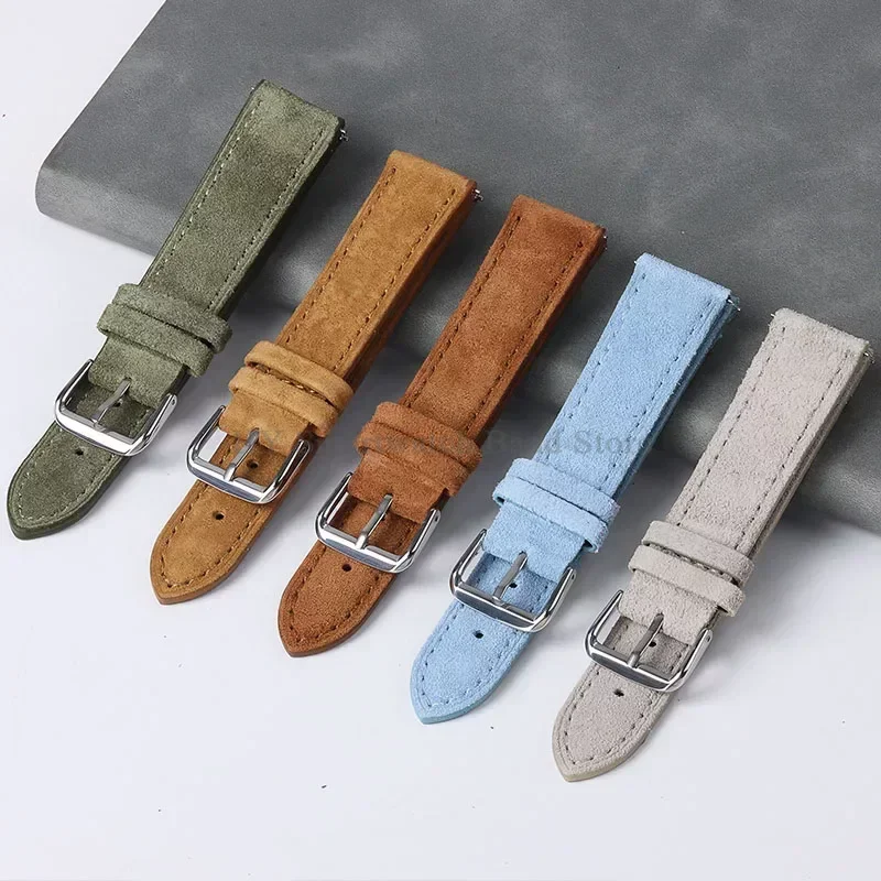 Soft Suede Leather Strap for Seiko for Tudor for Huawei GT4/3 Vintage Handmade Stitching Bracelet Quick Release 18/19/20/22/24mm