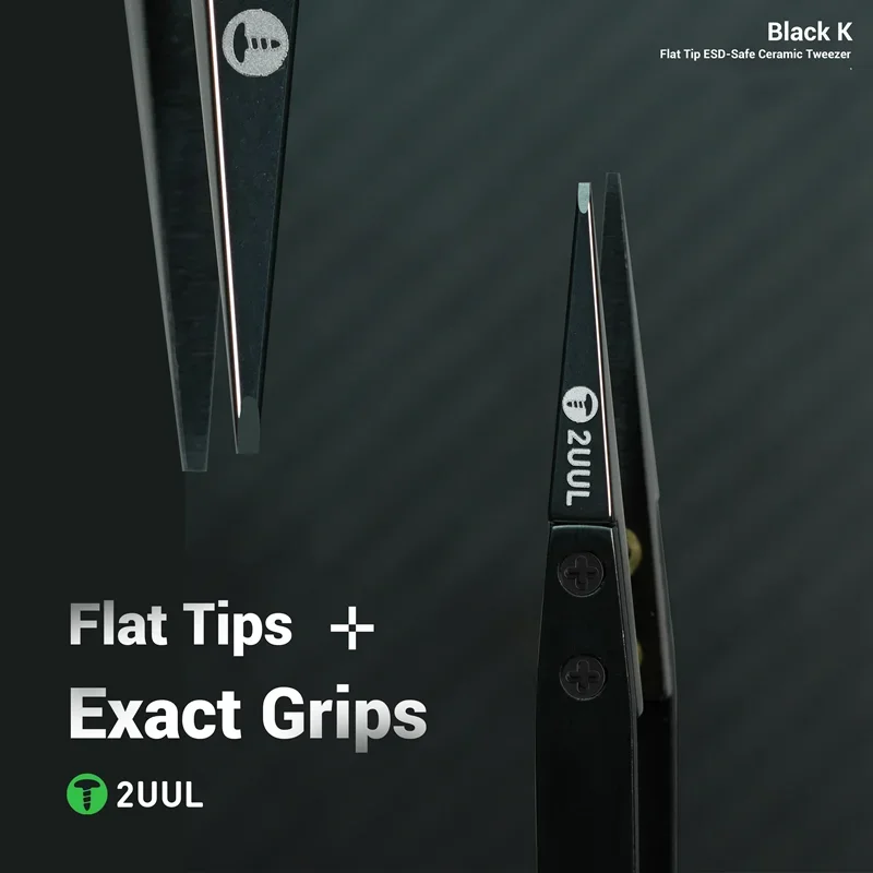 2UUL TW32 Black K Flat-Tip Anti-Static Ceramic Tweezers For Mobile Phone CPU/IC/PCB Repair Watch Repair Tools Electronic Rework