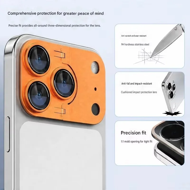 Metal HD Glass Lens Film Protector For IPhone 17 Pro 17 Pro Max Invisible Folds Stable Support Camera Guard Bracket