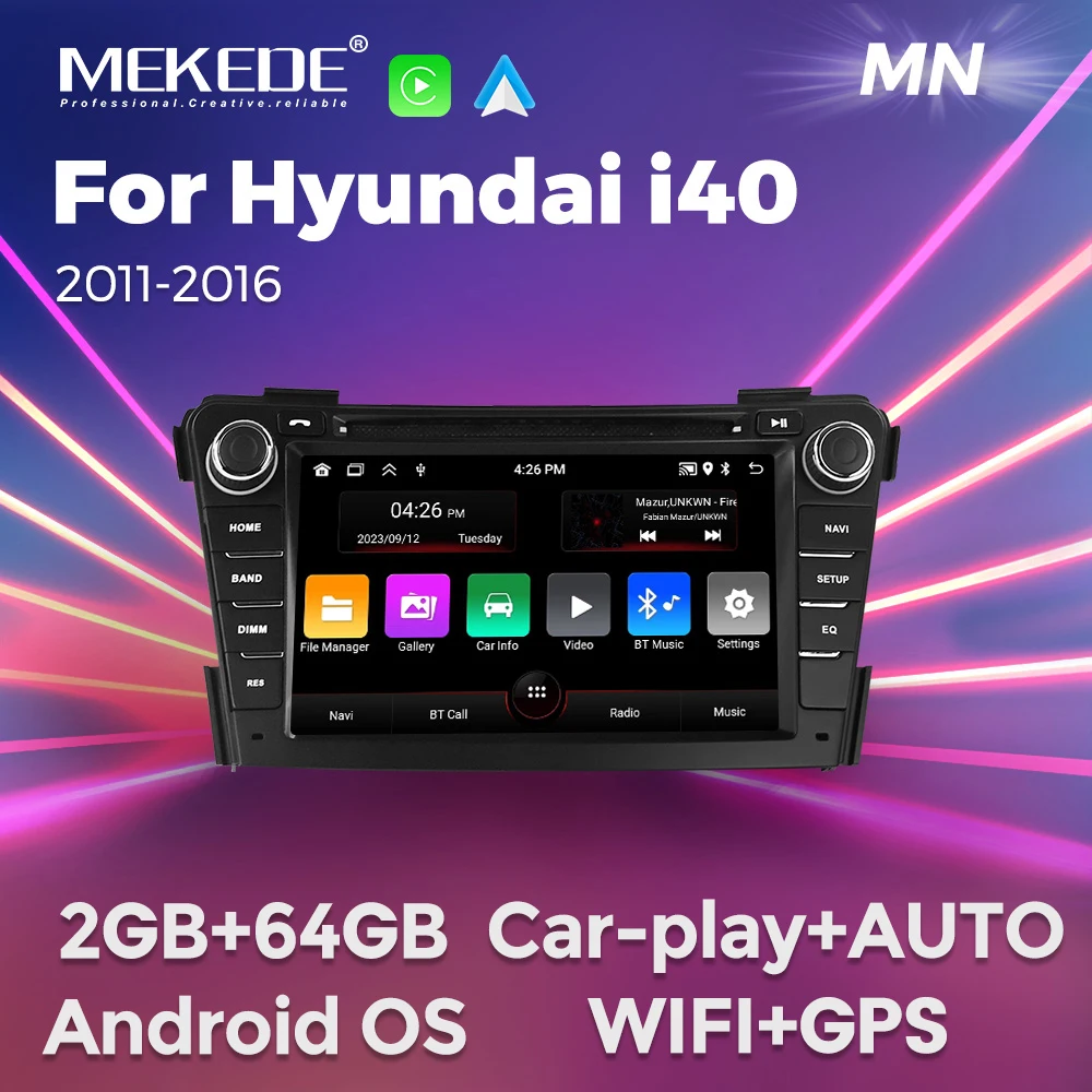 Navifly 7 Inch 64GB Android Car Radio For Hyundai I40 2011-2019 Wireless Carplay Android Auto 4G RDS BT GPS Multimedia player FM