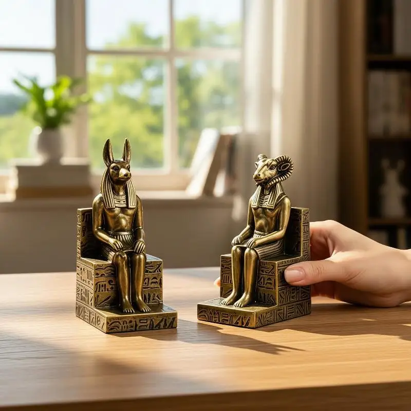 Egyptian Anubis Ram Khnum Retro Resin Statue Set Mythology Decor Figurines Long-lasting Color for Home Office Bookshelf Gift De