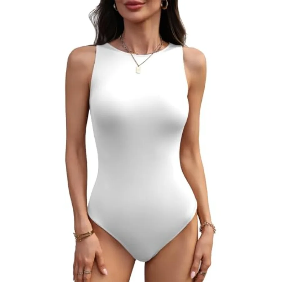 

Women's Crew Neck Sleeveless Bodysuit Seamless Double-Lined Stretchy Tank Top Bodysuits for Women Home Work Date Wear