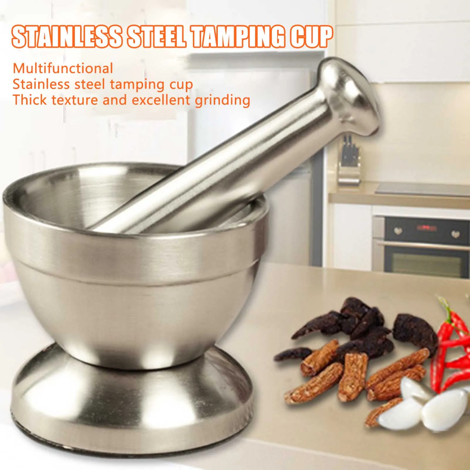 

Металлическая ступка из нержавеющей стали, набор мисок на пьедестале для соли и пестика, пресс для чеснока, мельница для трав, мельница для перца, специй, горшок для кухни