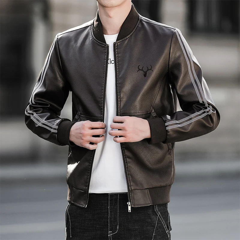 

New leather boutique fashion high-end handsome men's casual coat Korean version of the trend youth autumn motorcycle jacket