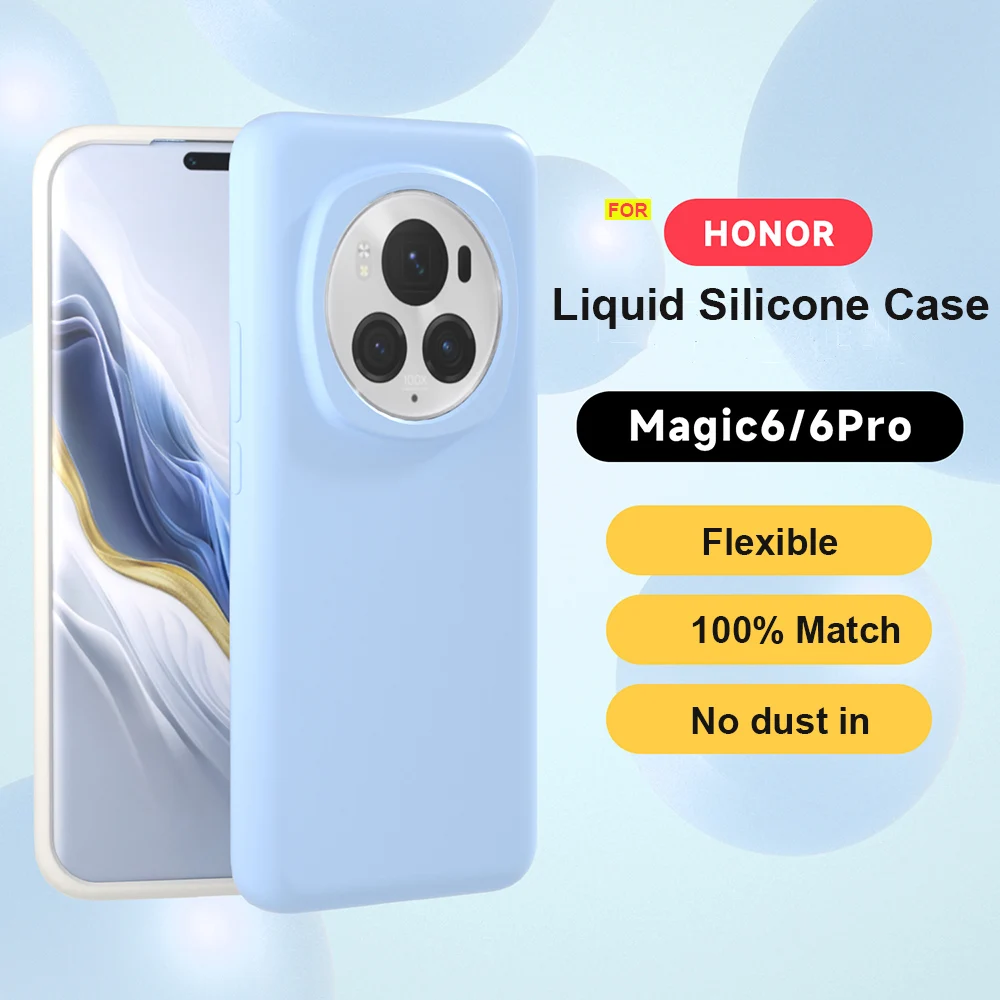 Original Liquid Silicone Case for Honor Magic 6 Magic6 Pro Cases Cover Shockproof Coque Soft Bumper Colorful Capas Skin Funda