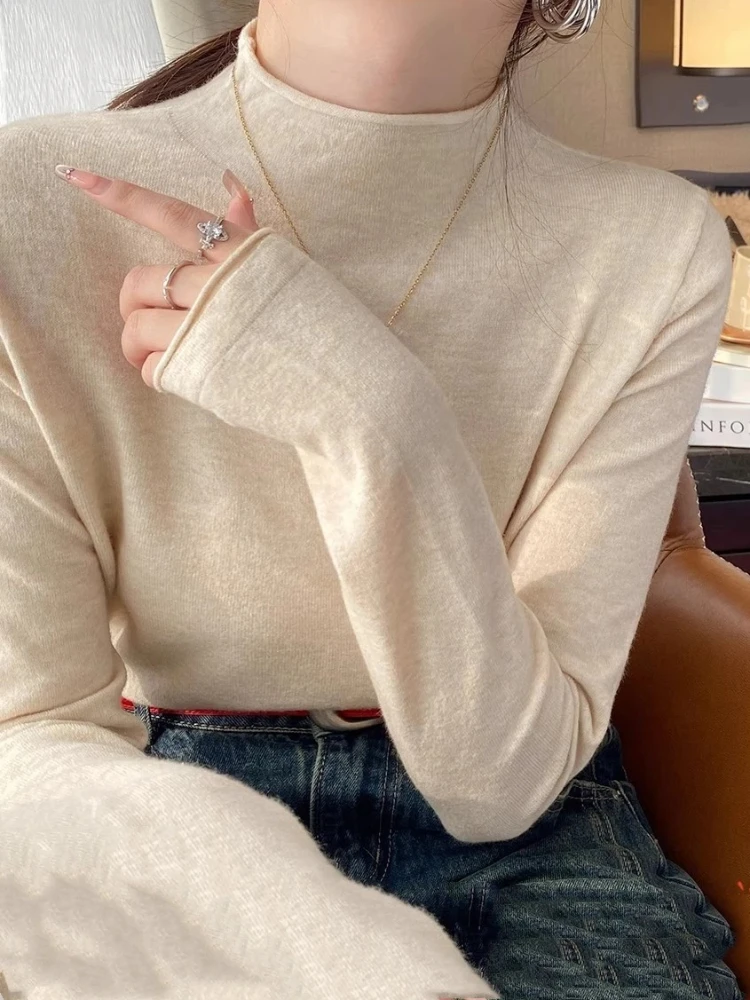 

Осень-зима 2022, модный свитер с воротником, женские повседневные винтажные вязаные пуловеры, корейский однотонный стиль, простые базовые топы