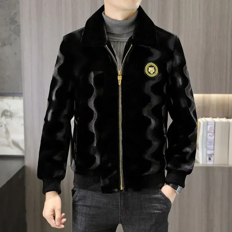 Men\'s Winter New Style Gold Velvet Jacket Trendy Slimming and Thick Velvet Warm Top Handsome Collar Jacket