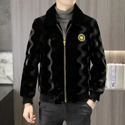 Men's Winter New Style Gold Velvet Jacket Trendy Slimming and Thick Velvet Warm Top Handsome Collar Jacket