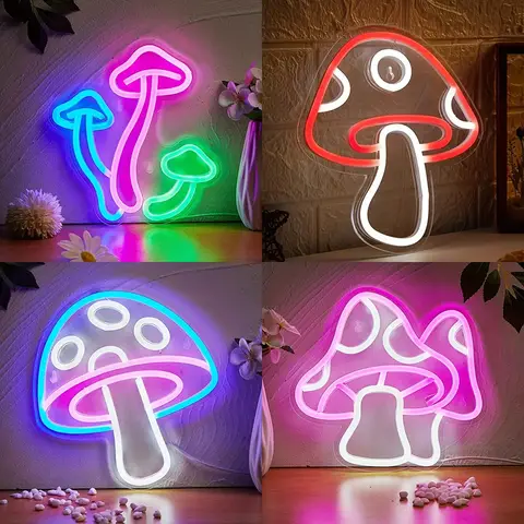 Cute Mushroom Neon Sign for Wall Art Decor, Led Night Light for Bedroom Decor,Great Gift for Girls Kids
