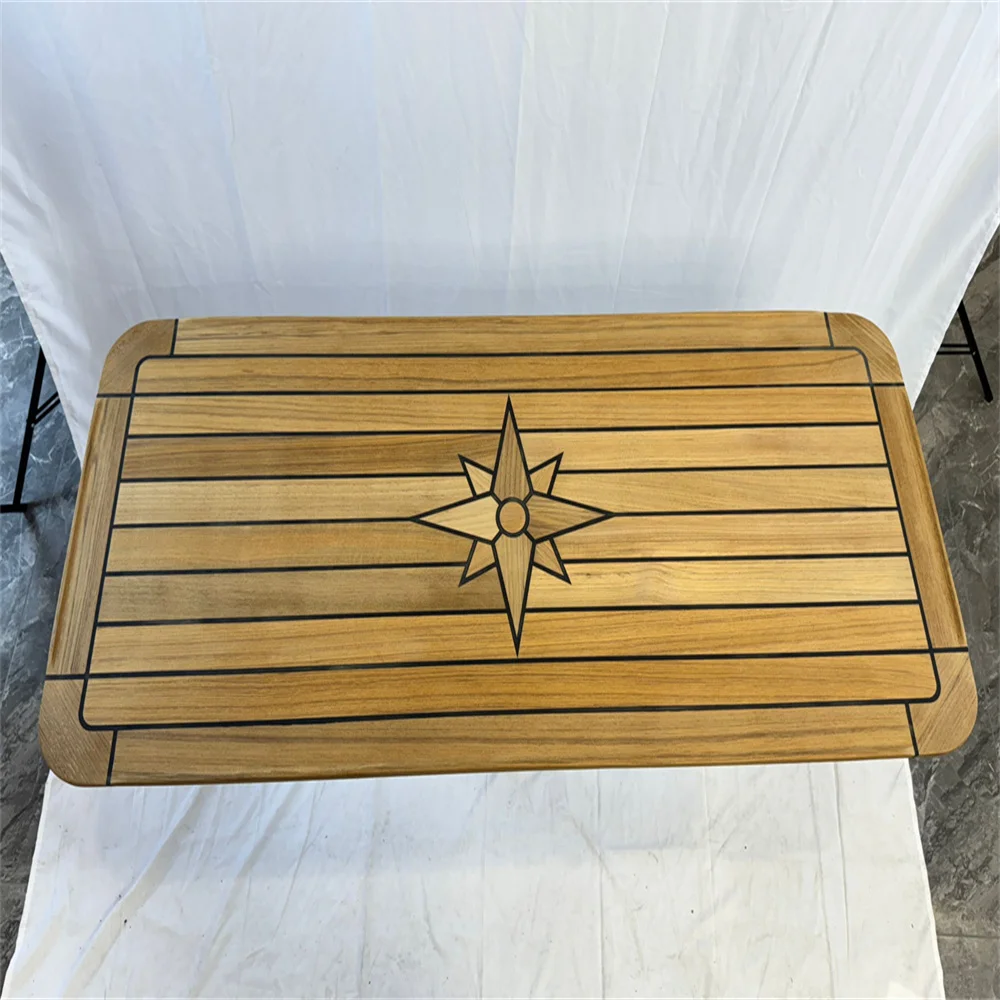 

Boat Rectangular Teak Table Top 510x1200mm,20.0x47.2 Inch Star Inlay Round Corner Marine Yacht RV TTR50120