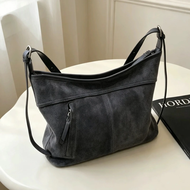 Vintage Elegant Everyday Shoulder Bag for Women Genuine Leather Top Grain Leather Large Capacity Luxury Handbag Portable Durable
