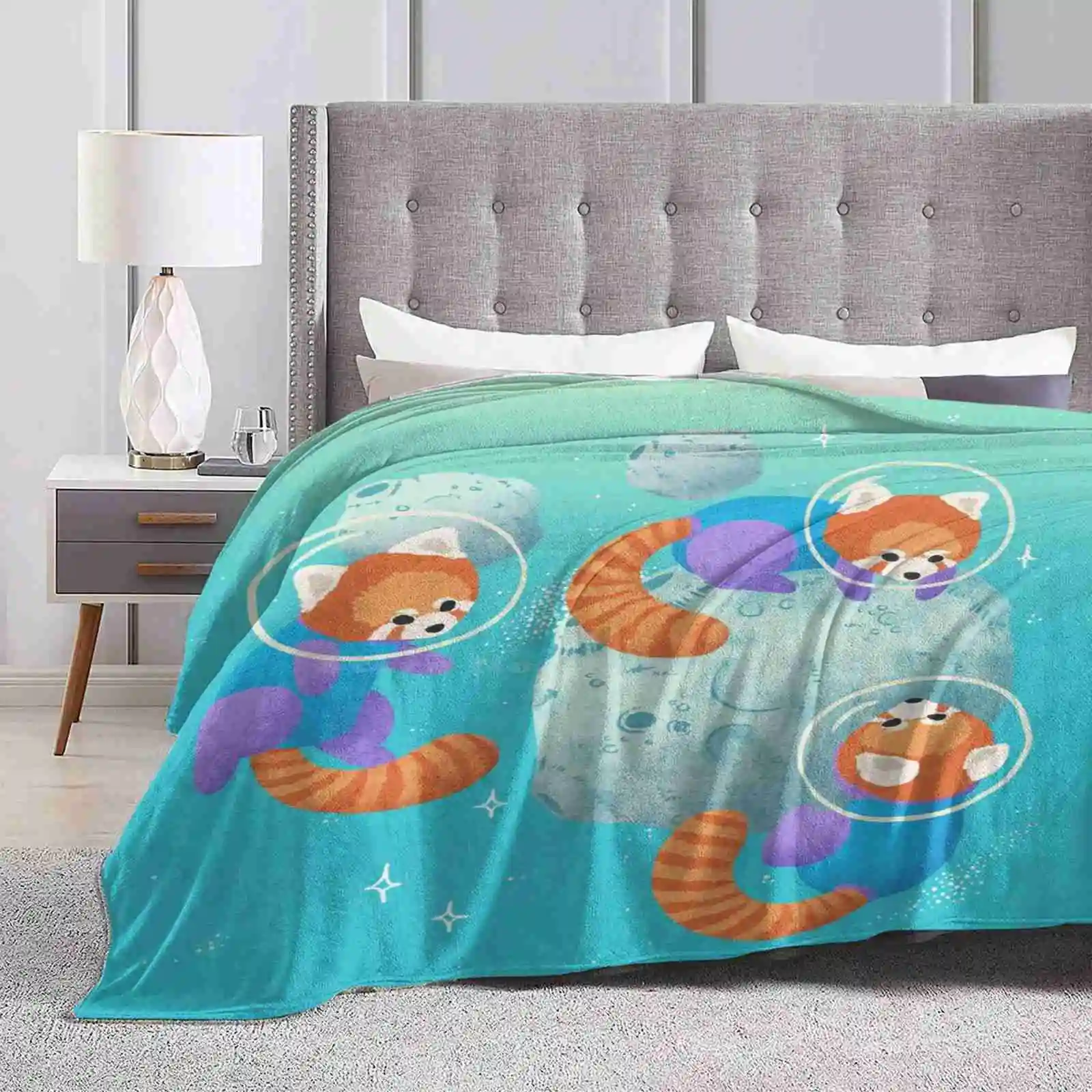 Red Space Pandas In Brighter Skies Creative Design Comfortable Warm Flannel Blanket Space Pandas Red Pandas Catbears Space