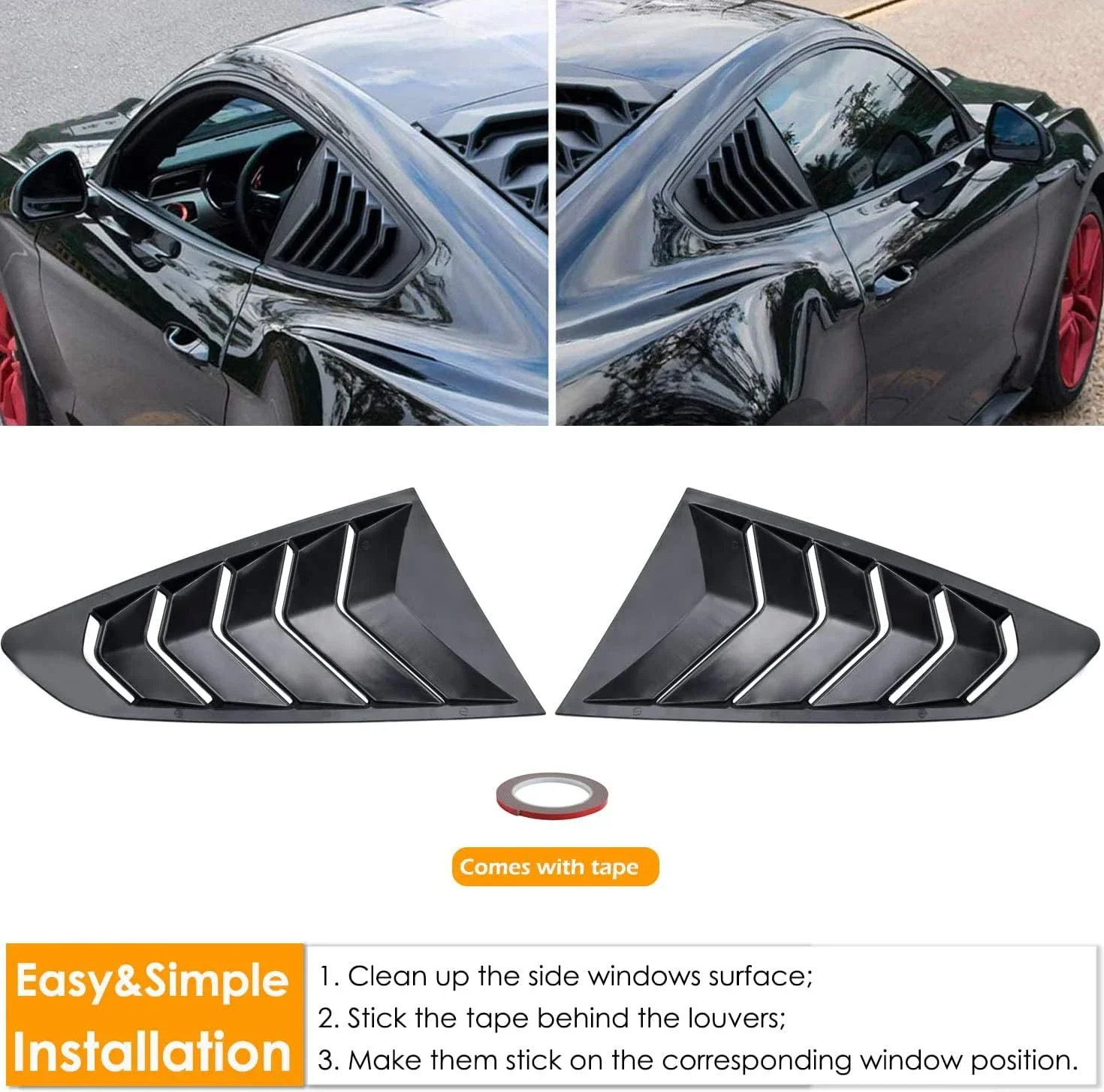 For Ford Mustang 2015 2016 2017 2018 2019 2020 Car Rear Window Louver Shutter Cover Side Vent Trim Sticker Scoop Accessories