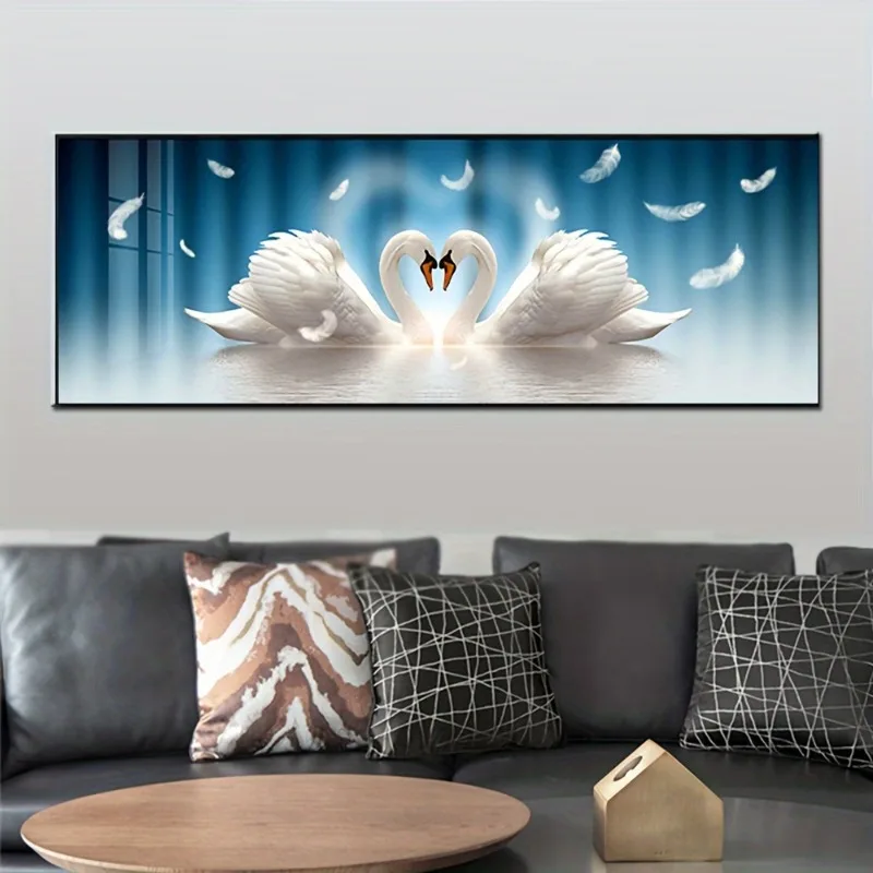 Canvas Wall Art Print Love Theme – Elegant Swan Couple in Classic & Modern Style, Unframed Large Wall Decor Poster Indoor Use