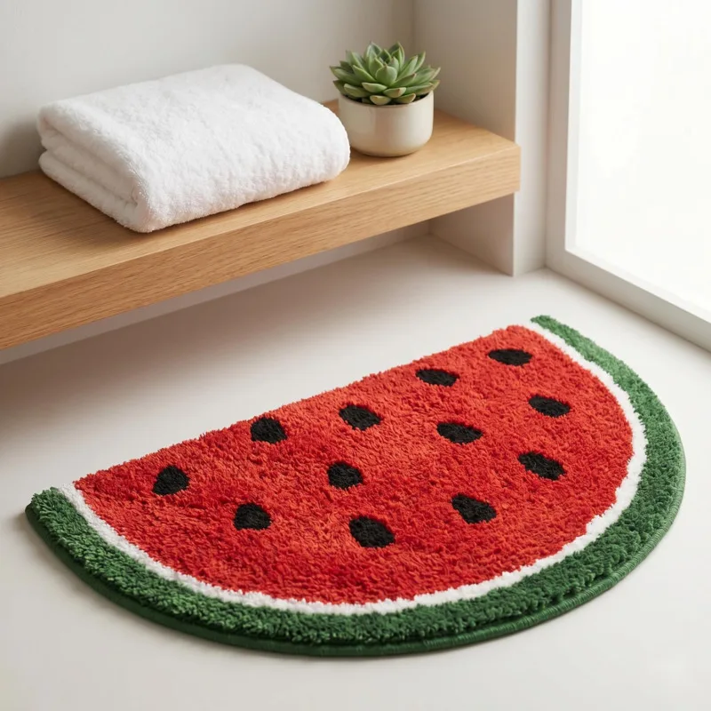 Half Moon Rainbow Cartoon Door Mat Soft Non Slip Absorbent Bath Rug Bathroom Entryway Shower Decor For Kids Teens Cozy Gift
