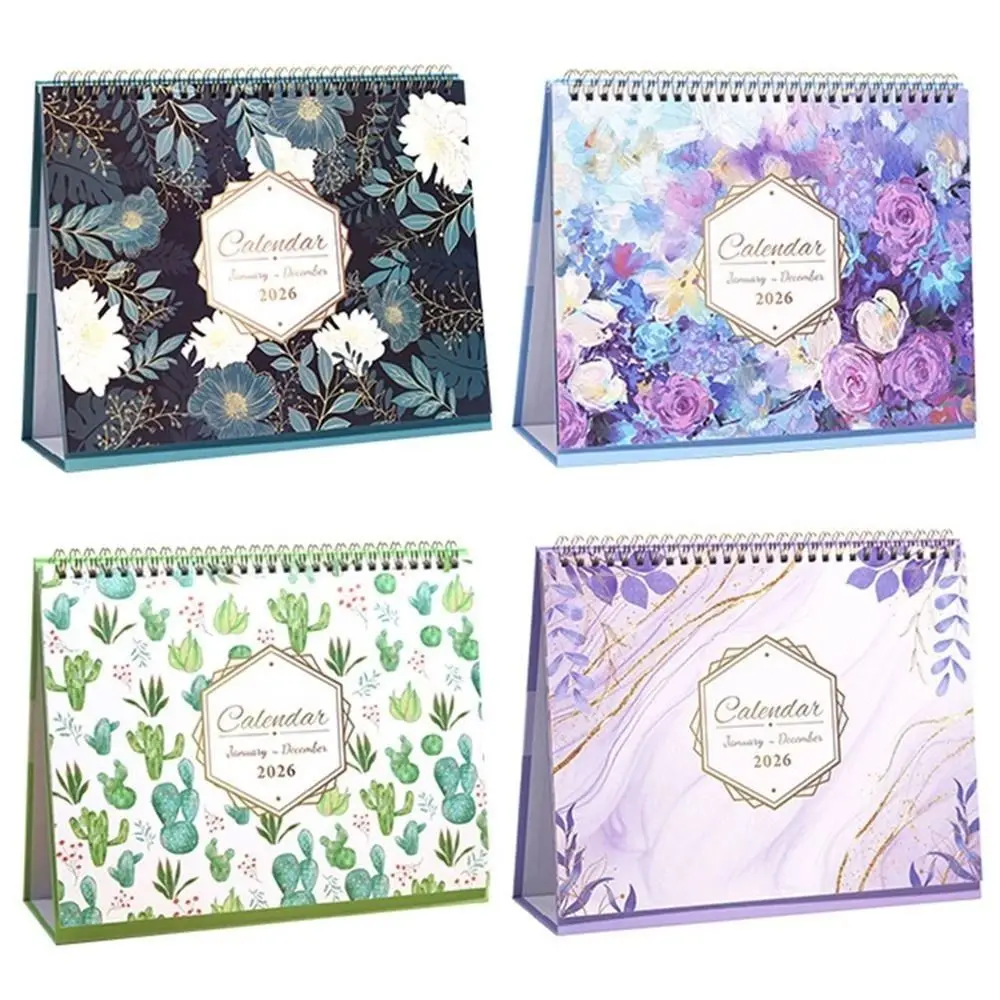 2026 ปฏิทินตั้งโต๊ะพิมพ์กระดาษหนารายการสิ่งที่ต้องทำปฏิทินขนาดเล็กที่เรียบง่ายสร้างสรรค์รายวันวางแผนตกแต่งเดสก์ท็อป