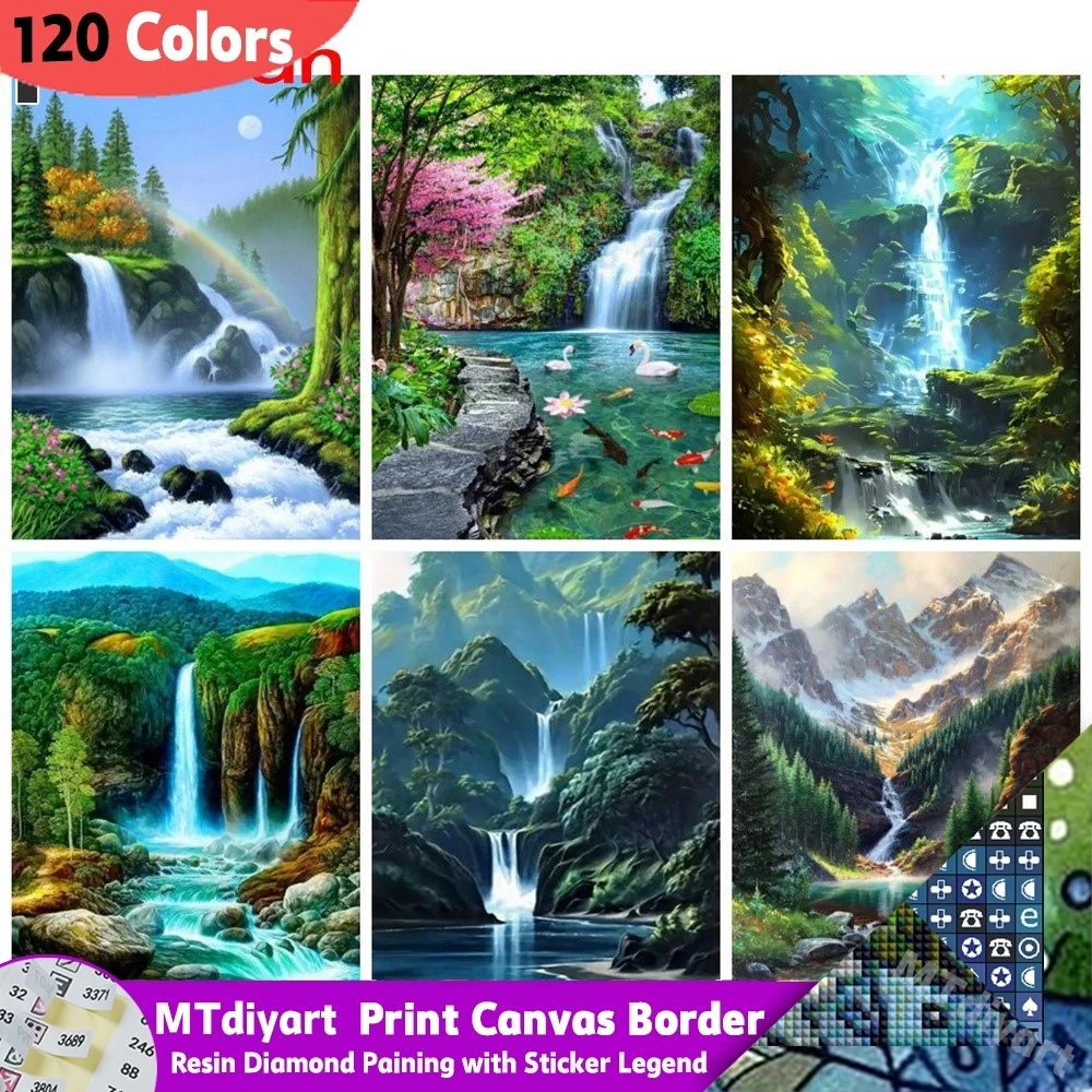 Waterfall Resin 120 Colors Full Diamond Painting Landscape 5d Mosaic Mountain Art Wall Decoration For Home Diy Gift Craft Kit