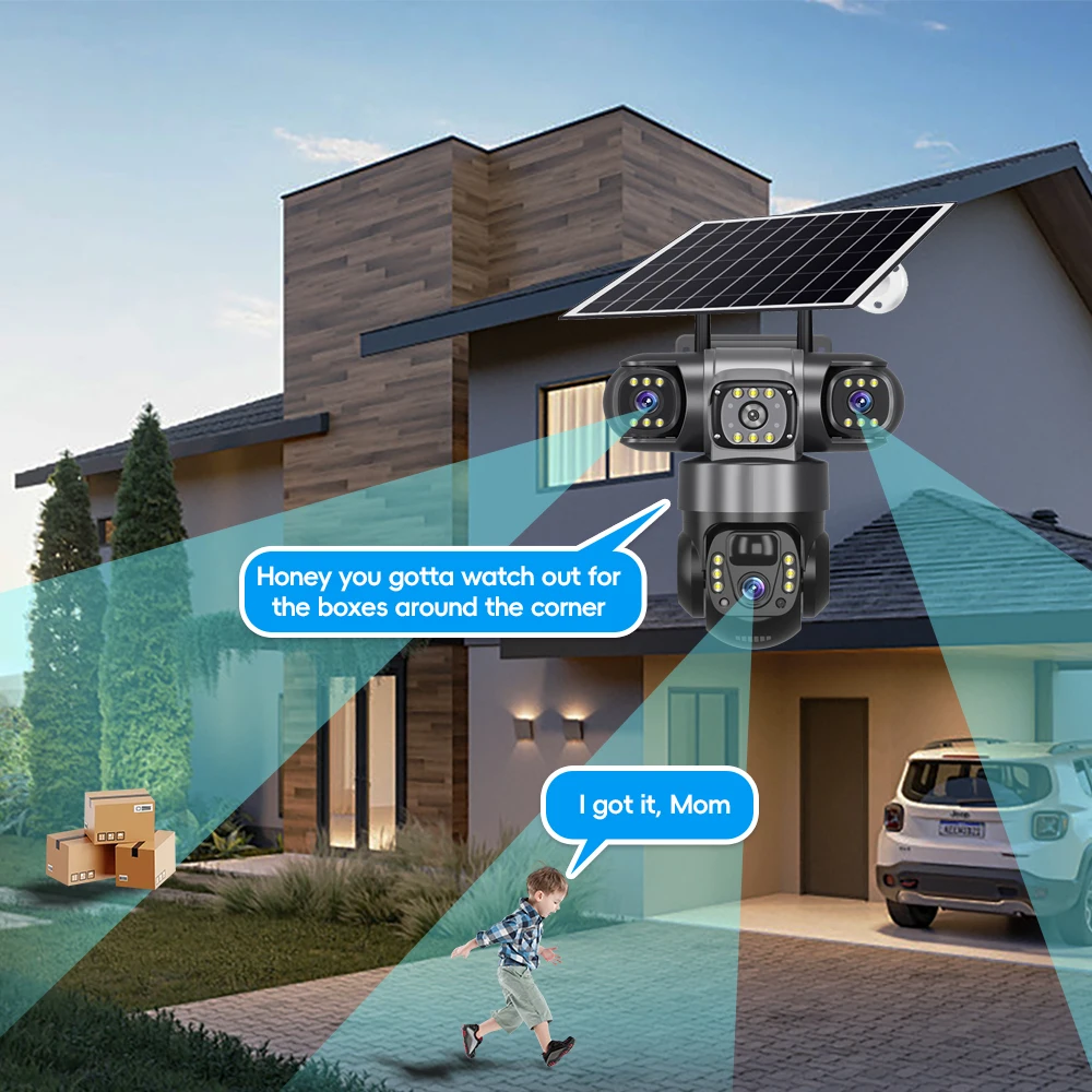 V380 Pro Solar Camera 4G SIM Outdoor 3 Lens Three Screens Webcam PIR Human Detect CCTV Security Video Battery PTZ IP Camara