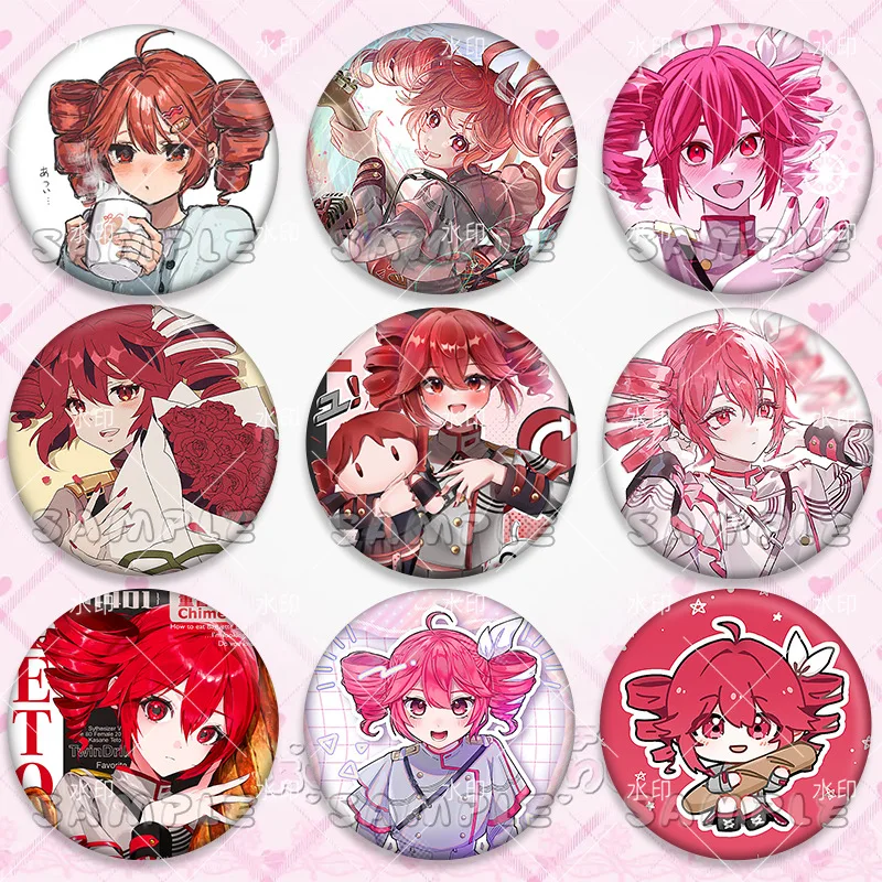 Cute Kasane Teto Peripheral Double Flash Badge Brooch Pins Fan Accessory Decoration Crafts Backpack Jewelry Gift Collection