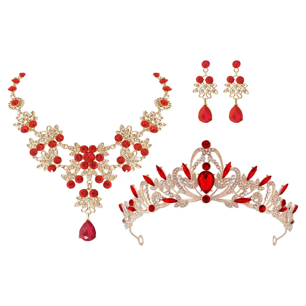 

1 Bride Jewelry Set Rhinestone Crown Necklace Earrings For Wedding Party Valentine Gift Tiaras Bridal Accessories Women Dangle